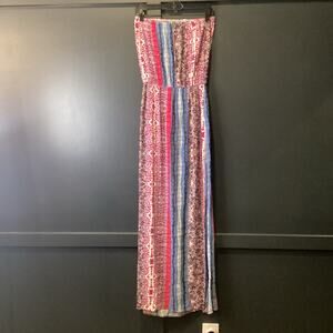 Two Arrows Revolve Aztec Tribal Print strapless tube maxi Dress Multi Color S